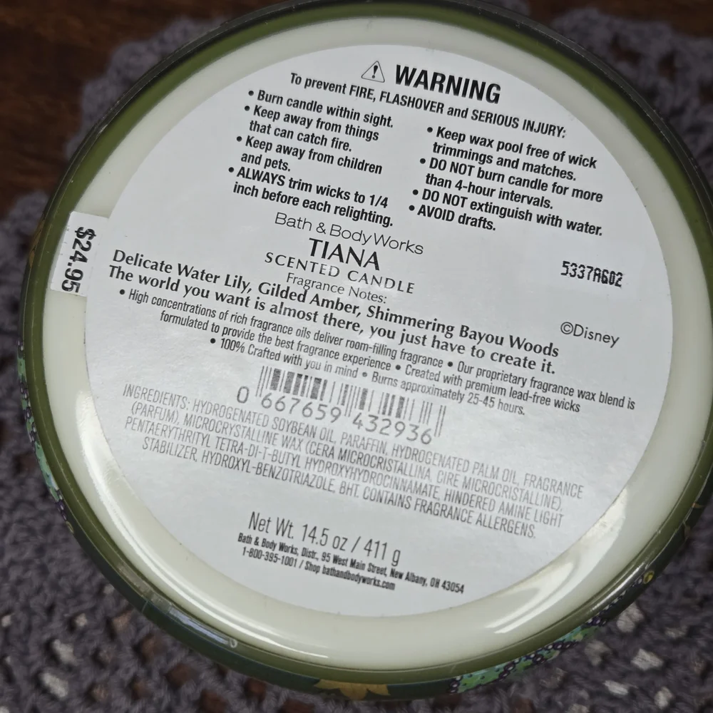 Bath & Body Works Disney Princess Tiana Candle - Green and Purple, Crown Lid!
